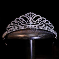 Stunning Bridal Cubic Zircon Crystal Silver Tiara Crown Wedding Headdress