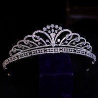 Stunning Bridal Cubic Zircon Crystal Silver Tiara Crown Wedding Headdress