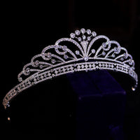 Stunning Bridal Cubic Zircon Crystal Silver Tiara Crown Wedding Headdress