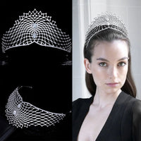 Gorgeous Bridal Cubic Zircon Crystal Silver Tiara Crown Wedding Headdress