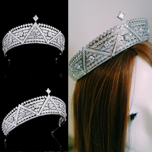 Great Full Cubic Zircon Wedding Tiaras Crowns Crystal Brides Headpieces Evening Hair Jewelry HT19065