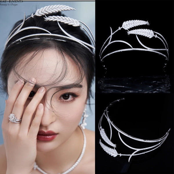 European Clear Zircon Brides Crowns Tiaras Silver Plated Crystal Bridal Hairbands