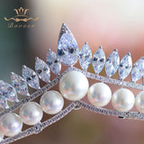 Gorgeous Brides Pearl Crowns Headpieces Full Zircon Bridals Tiaras Wedding Hair Accessories