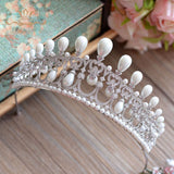 British Royal Princess Cubic Zircon Hair Crown Water Drop Pearls Hair Accessories Bridal Wedding Hair Jewelry