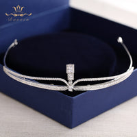 Korean Zircon Brides Tiaras Crowns Sparkling Crystal Silver Bridal Hairbands Wedding Hair Jewelry Headpieces