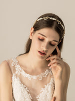 Elegant Gold Pearls Brides Headbands with Earring Crystal Wedding Hair Accessories Party Dress Accessories