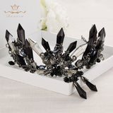 Handmade Black Rhinestone Crowns Tiaras for Brides Royal Headpiece Prom Hair Jewelry