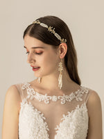 Elegant Gold Pearls Brides Headbands with Earring Crystal Wedding Hair Accessories Party Dress Accessories