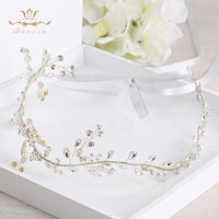 Adjust Gold Crystal Brides Hairbands Long Tiaras Headpiece with Ribbon Wedding Hair Accessories