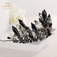 Handmade Black Rhinestone Crowns Tiaras for Brides Royal Headpiece Prom Hair Jewelry