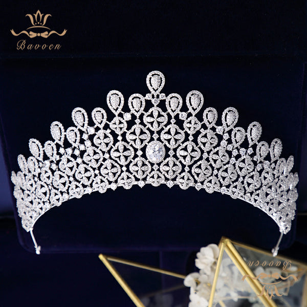 Oversize Royal Princes Wedding Full Zircon Bridal Tiaras Crowns Plated Crystal For Brides Evening Hair Jewelry