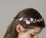 Korean Pink Flower Brides Hairbands with Ribbon Bridal Headbands Crystal Evening Hair Jewelry Wedding Hair Accessory