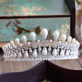 British Royal Princess Cubic Zircon Hair Crown Water Drop Pearls Hair Accessories Bridal Wedding Hair Jewelry