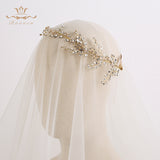 Adjust Gold Crystal Brides Hairbands Long Tiaras Headpiece with Ribbon Wedding Hair Accessories