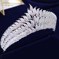 Royal Princess Leaves Cubic Zircon Tiara Zircon Crown Bridal CZ Diadema Wedding Hair Accessories