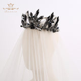 Handmade Black Rhinestone Crowns Tiaras for Brides Royal Headpiece Prom Hair Jewelry