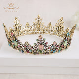 Bavoen Colorful Baroque Brides Round Tiara Crown with Red Rhinestone European Bridal Hairbands Wedding Hair Accessories