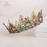 Bavoen Colorful Baroque Brides Round Tiara Crown with Red Rhinestone European Bridal Hairbands Wedding Hair Accessories