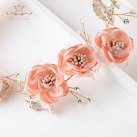 Handmade Brides Pink Hairbands Korean Brides Soft Headbands Crystal Evening Hair Jewelry