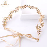 Brides Headbands Gold Leaves Soft Hairbands Long Wedding Hair Accessories Party Dress Accessories