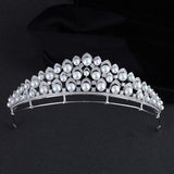 Freshwater Pearls Brides Zircon Crystal Crown Tiara Sliver Hair Accessories Evening Hair Jewelry