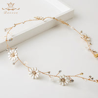 Korean Brides Handmade Gold Hairbands sun Flower Soft Headband Tiara Crystal Hair Accessory