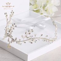 Adjust Gold Crystal Brides Hairbands Long Tiaras Headpiece with Ribbon Wedding Hair Accessories