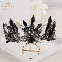 Handmade Black Rhinestone Crowns Tiaras for Brides Royal Headpiece Prom Hair Jewelry