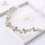 Crystal Soft Brides Hairbands Gold Long Tiaras Headbands with Ribbon Wedding Hair Accessories