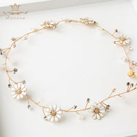 Korean Brides Handmade Gold Hairbands sun Flower Soft Headband Tiara Crystal Hair Accessory