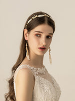 Elegant Gold Pearls Brides Headbands with Earring Crystal Wedding Hair Accessories Party Dress Accessories