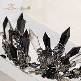 Handmade Black Rhinestone Crowns Tiaras for Brides Royal Headpiece Prom Hair Jewelry