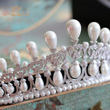 British Royal Princess Cubic Zircon Hair Crown Water Drop Pearls Hair Accessories Bridal Wedding Hair Jewelry