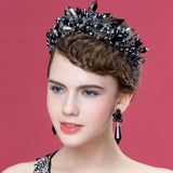 Handmade Black Rhinestone Crowns Tiaras for Brides Royal Headpiece Prom Hair Jewelry