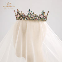 Bavoen Colorful Baroque Brides Round Tiara Crown with Red Rhinestone European Bridal Hairbands Wedding Hair Accessories