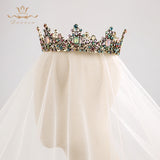 Bavoen Colorful Baroque Brides Round Tiara Crown with Red Rhinestone European Bridal Hairbands Wedding Hair Accessories