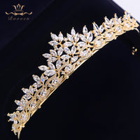 Elegant Gold Bride Tiaras Headpieces Full Zircon Crystal Wedding Crowns for Bridal Hair Accessories TR0191