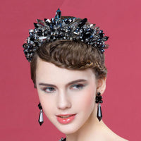 Handmade Black Rhinestone Crowns Tiaras for Brides Royal Headpiece Prom Hair Jewelry