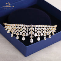 Luxury Gold Zircon Wedding Tiaras Crowns Plated Crystal Brides Hairbands Bridal Hair Jewelry Quinceanera Hair Accessory