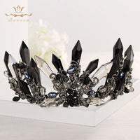 Handmade Black Rhinestone Crowns Tiaras for Brides Royal Headpiece Prom Hair Jewelry