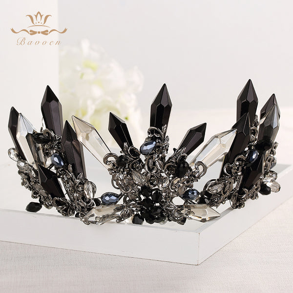 Handmade Black Rhinestone Crowns Tiaras for Brides Royal Headpiece Prom Hair Jewelry