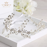 Adjust Gold Crystal Brides Hairbands Long Tiaras Headpiece with Ribbon Wedding Hair Accessories