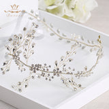 Adjust Gold Crystal Brides Hairbands Long Tiaras Headpiece with Ribbon Wedding Hair Accessories