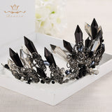 Handmade Black Rhinestone Crowns Tiaras for Brides Royal Headpiece Prom Hair Jewelry