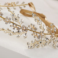 Korean Handmade Gold Wedding Hairbands Brides Soft Rhinestone Tiara Head Wear Crystal Hair Jewelry