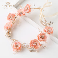 Handmade Brides Pink Hairbands Korean Brides Soft Headbands Crystal Evening Hair Jewelry