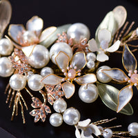 Handmade Pearls Brides Barrettes Hairbands Leaves Headpieces High Quality asw7343