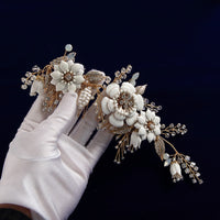 European Handmade Brides Ceramic Flower Hair Combs Crystal Headbands Wedding Hair Jewelry S8184