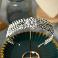 Pearls Brides Tiara Crowns Crystal Wedding Headbands Evening Hair Jewelry ISW0063