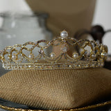 Sparkling Gold Crystal Bridal Tiaras Crowns Wedding Pearls Headpieces ISW0176